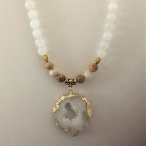 White beaded necklace and focal white druzy pendant